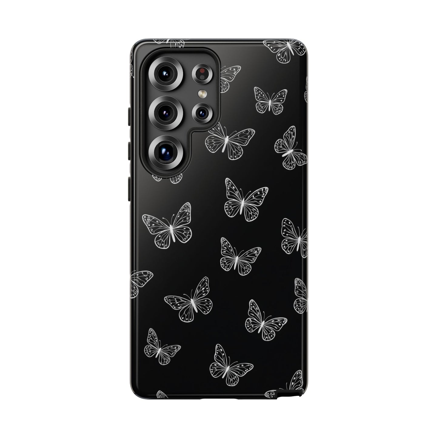 White Butterfly Pattern Phone Case – Dark Aesthetic Monochrome Tough Cover