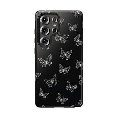 White Butterfly Pattern Phone Case – Dark Aesthetic Monochrome Tough Cover