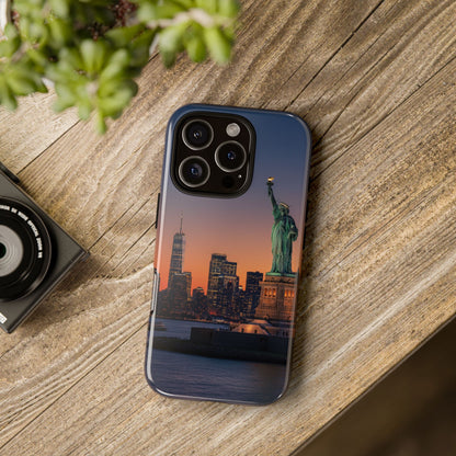 Statue of Liberty Sunset Phone Case – New York City Skyline Travel Aesthetic Tough Case