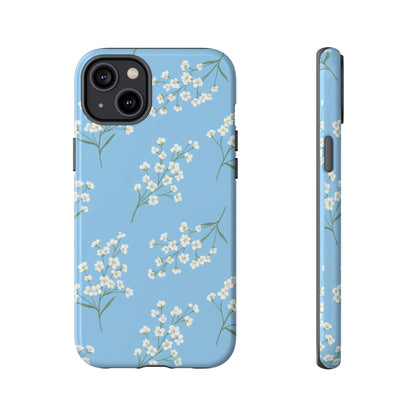 Baby’s Breath Floral Phone Case – Blue Minimal Flower Aesthetic Tough Case