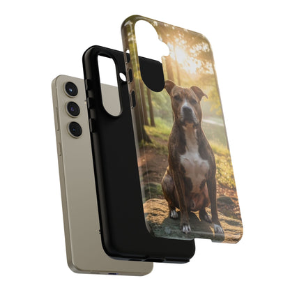 Pitbull Portrait Phone Case | Dog Lover Tough Case, Sunset Forest