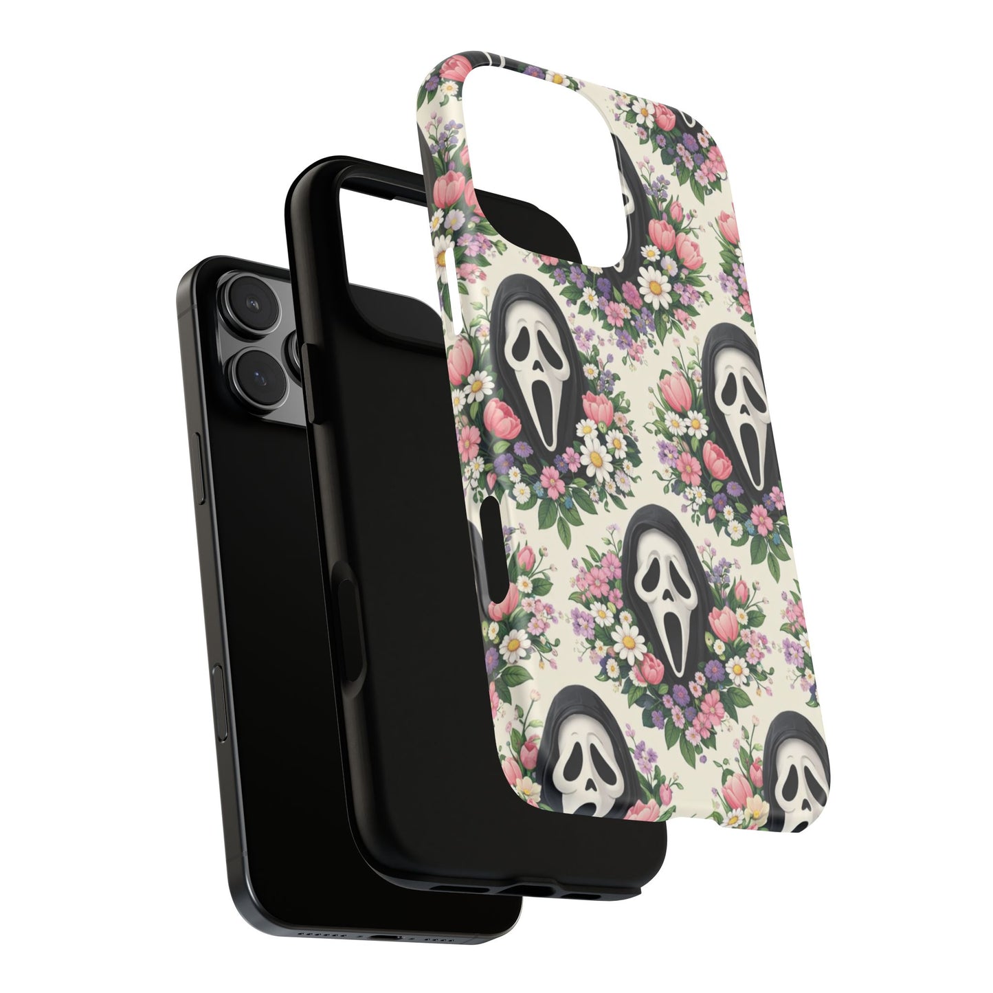 Floral Ghost Face Aesthetic Phone Case – Cute Spooky Tough Cover