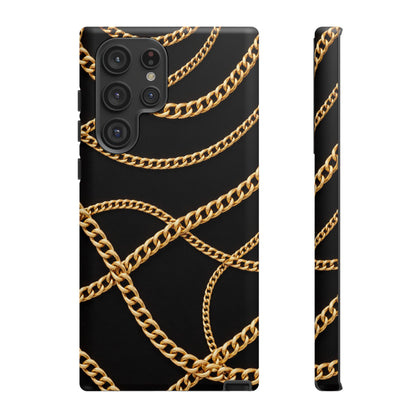 Luxury Gold Chain Phone Case – Black Designer Style Tough Protective Cover for Iphone, Samsung Galaxy and Pixel