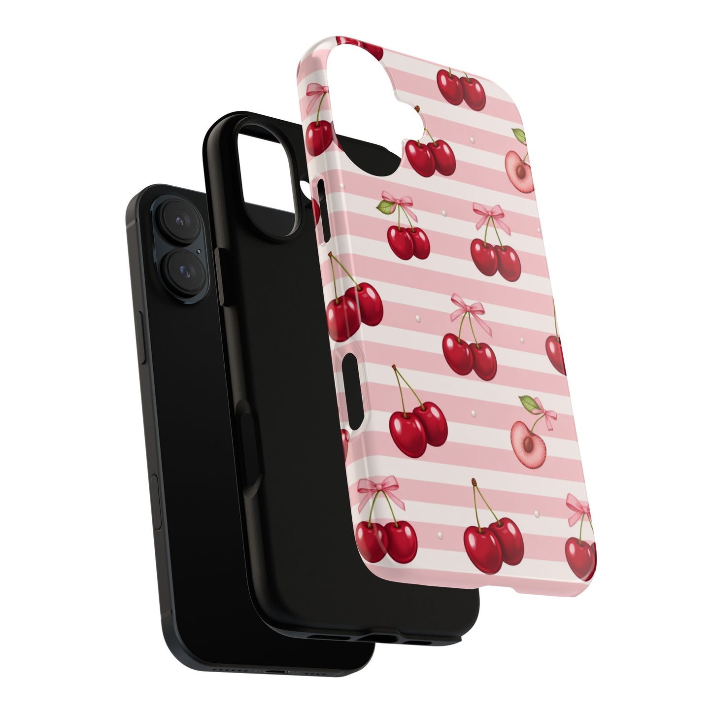 Coquette Cherry Bow Phone Case | Cute Pink Aesthetic Cherry Pattern Tough Case for iPhone & Samsung
