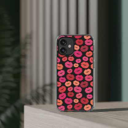 Kiss Print Clear Phone Case | Red Lip Pattern Impact-Resistant Case