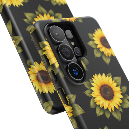 Sunflower Floral Tough Phone Case – Black Background Protective Cover for Iphone, Samsung Galaxy and Pixel