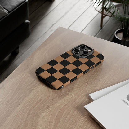 Brown Checkered Phone Case | Aesthetic Checkerboard iPhone & Samsung Tough Case