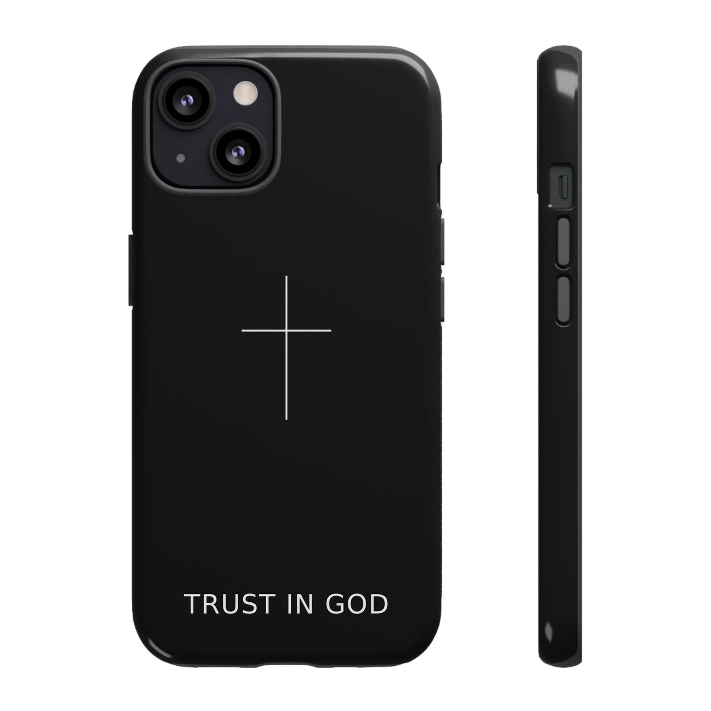 Trust in God Phone Case Minimal Cross Christian Black Tough Cover