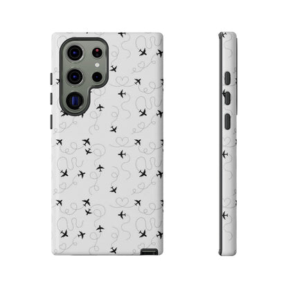 Minimal Paper Airplane Pattern Phone Case – Black White Aesthetic Tough Cover