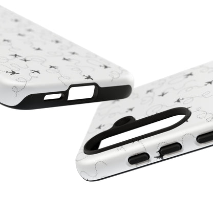 Minimal Paper Airplane Pattern Phone Case – Black White Aesthetic Tough Cover