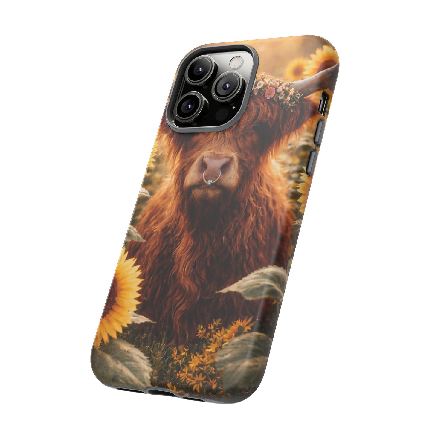 Highland Cow Sunflower Phone Case | Floral Farmhouse iPhone, Samsung Galaxy and Pixel Cover