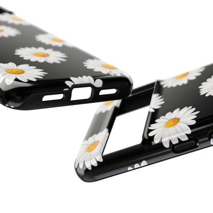 Black Daisy Floral Tough Phone Case – Cute Protective Cover for Iphone, Samsung Galaxy and Pixel