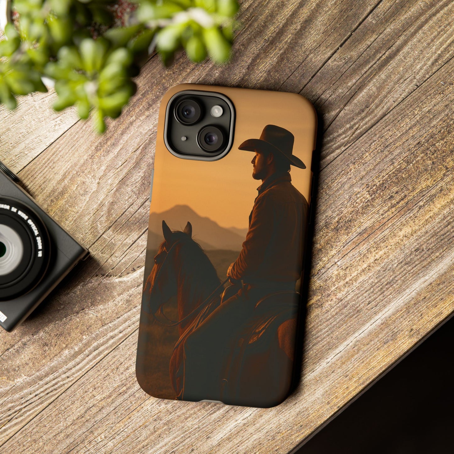 Western Cowboy Sunset Phone Case | Horse Rider Desert Aesthetic Tough Protective Case