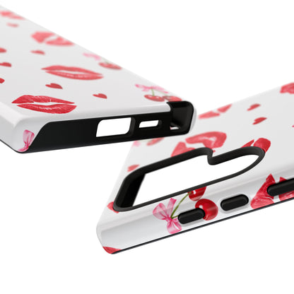 Red Lips & Cherry Phone Case – Y2K Retro Aesthetic Tough Cover