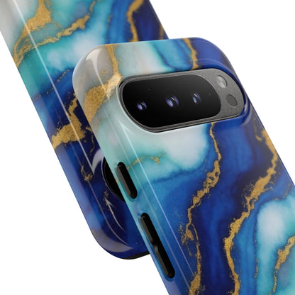 Blue & Gold Marble Phone Case – Luxury Resin Art Tough Case (iPhone, Samsung, Pixel)