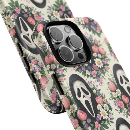 Floral Ghost Face Aesthetic Phone Case – Cute Spooky Tough Cover