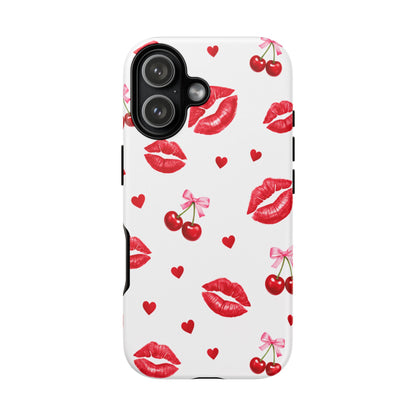 Red Lips & Cherry Phone Case – Y2K Retro Aesthetic Tough Cover
