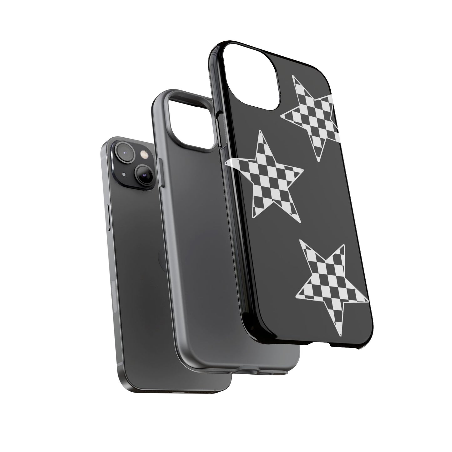 Checkered Star Tough Phone Case – Black Retro Graphic Protective Cover for Iphone, Samsung Galaxy and Pixel