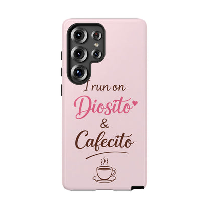 I Run on Diosito y Cafecito Phone Case, Pink Aesthetic Latina Faith Coffee Case, Girly Protective iPhone Samsung Cover
