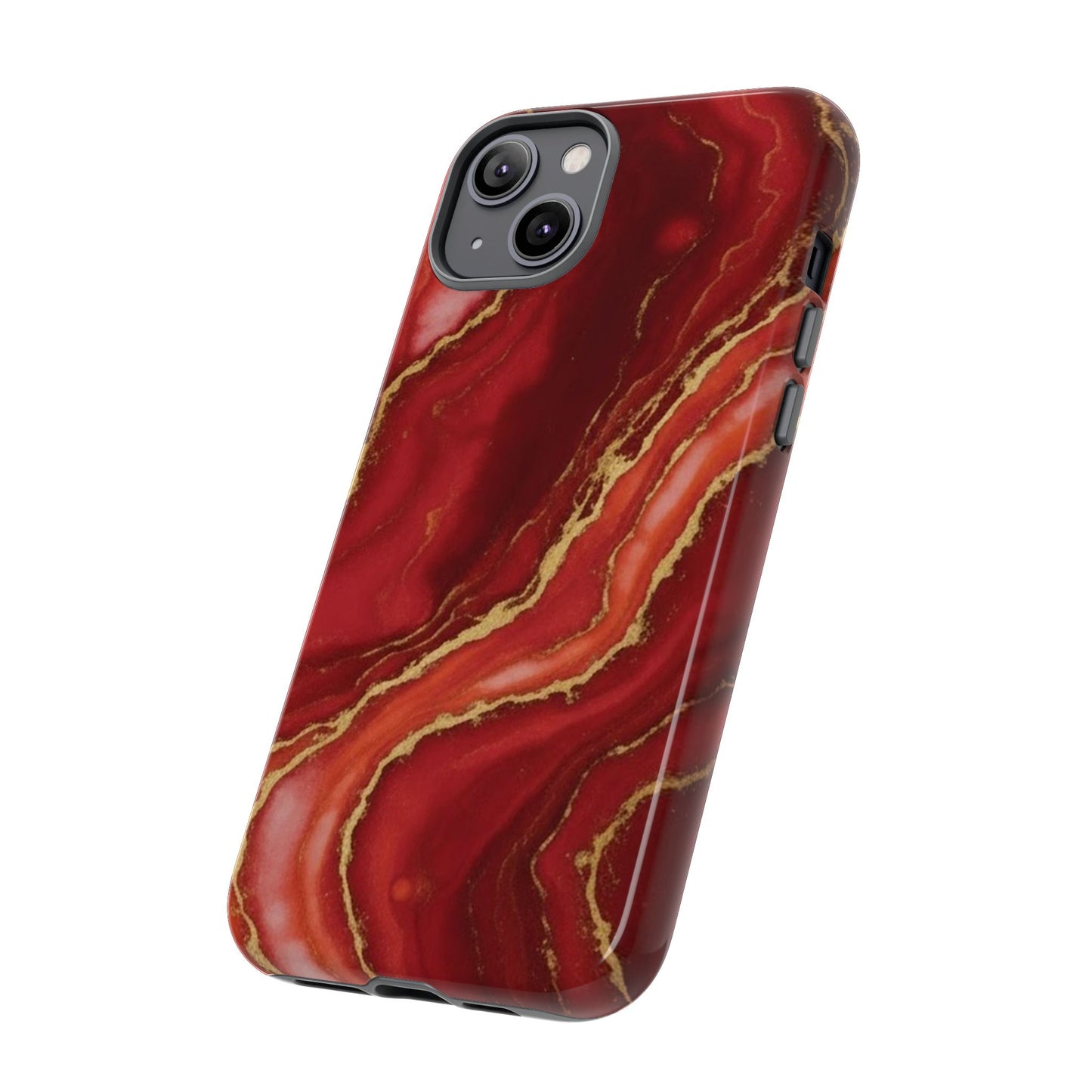 Red Agate Marble Phone Case – Gold Vein Luxury Stone Tough Case (iPhone, Samsung, Pixel)