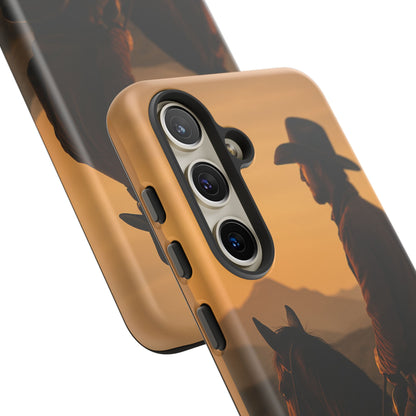 Western Cowboy Sunset Phone Case | Horse Rider Desert Aesthetic Tough Protective Case