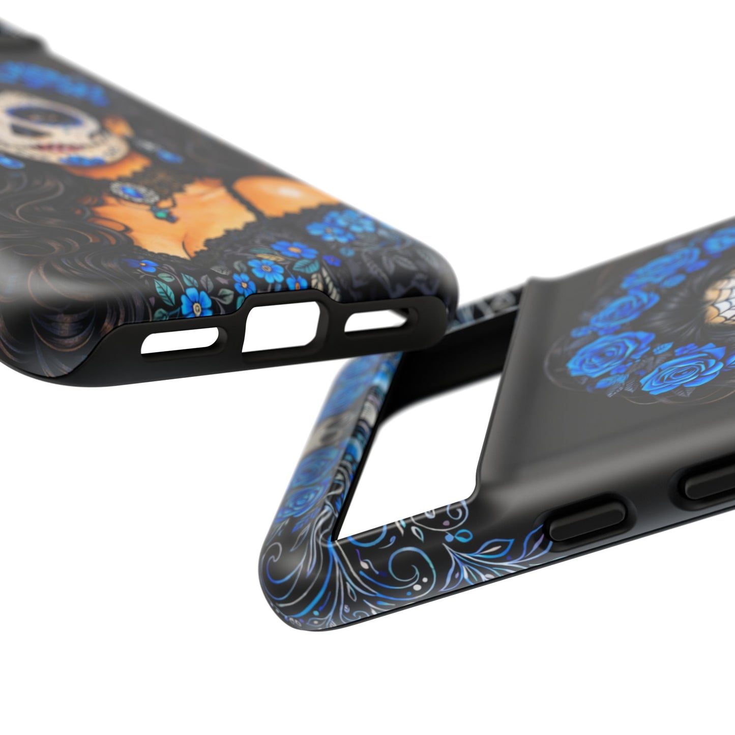 Blue Sugar Skull Woman Phone Case – Day of the Dead Aesthetic Tough Cover