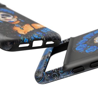 Blue Sugar Skull Woman Phone Case – Day of the Dead Aesthetic Tough Cover