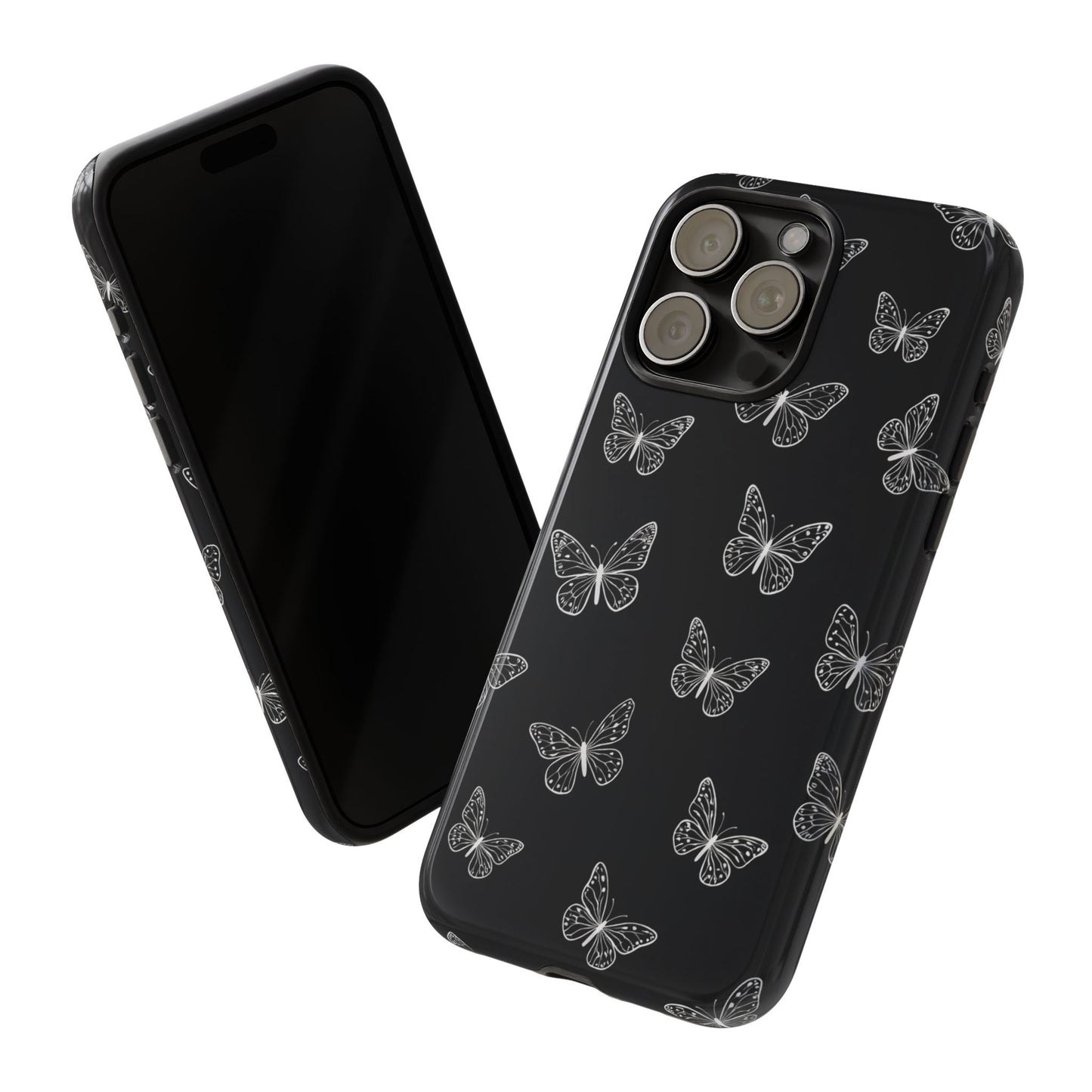 White Butterfly Pattern Phone Case – Dark Aesthetic Monochrome Tough Cover