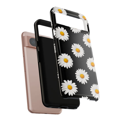 Black Daisy Floral Tough Phone Case – Cute Protective Cover for Iphone, Samsung Galaxy and Pixel