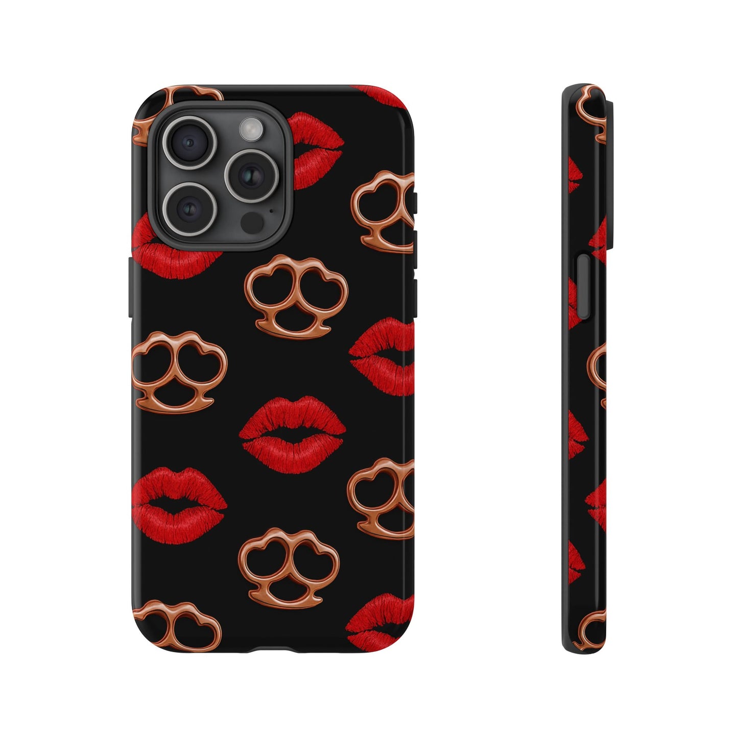 Red Lipstick & Knuckle Duster Phone Case | Bold Kiss Print Tough Protective Cover for Iphone, Samsung Galaxy and Pixel