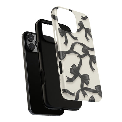 Black Ribbon Bow Phone Case, Minimal Bow Pattern Tough Protective Case