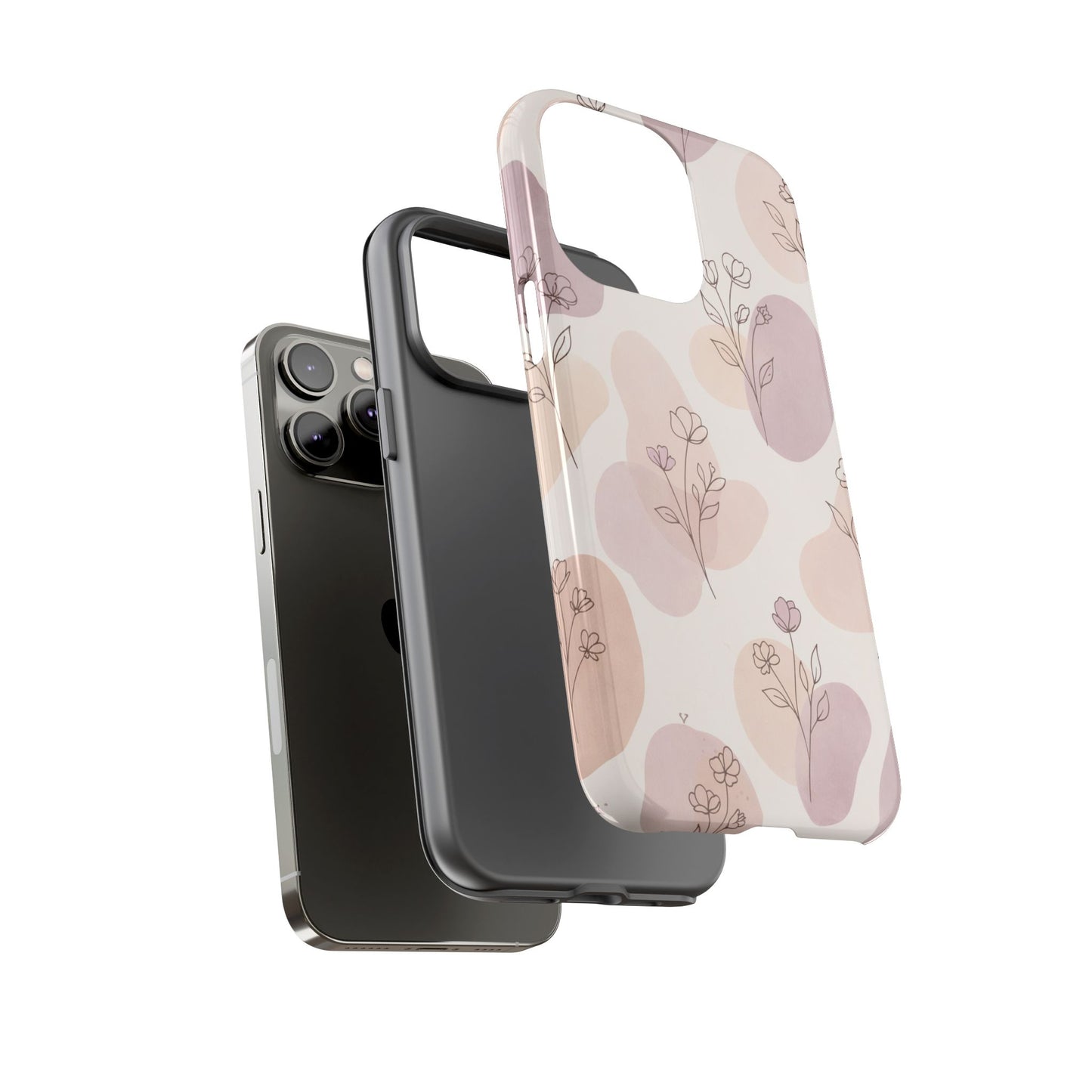 Blush Floral Phone Case Neutral Botanical Watercolor Tough Cover