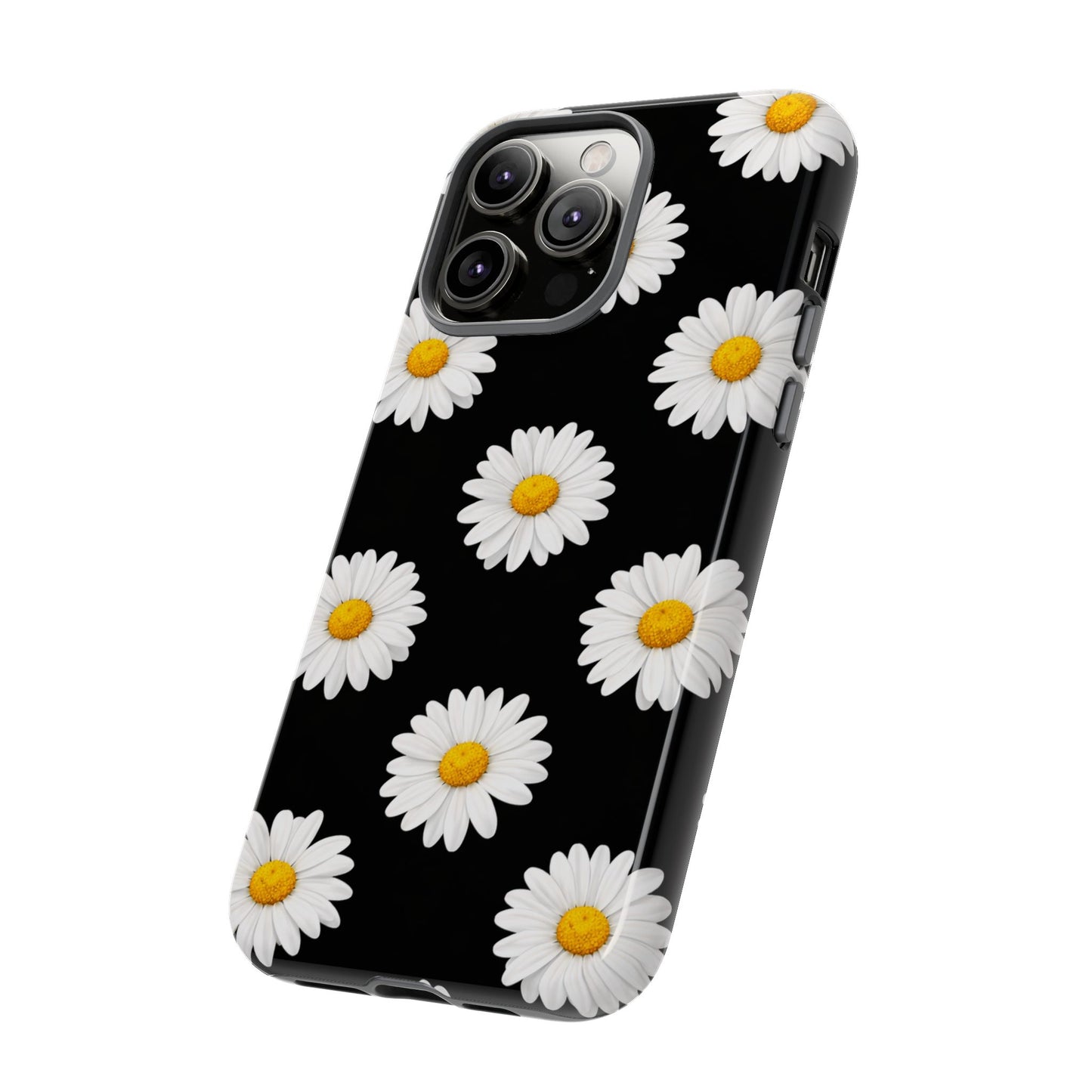 Black Daisy Floral Tough Phone Case – Cute Protective Cover for Iphone, Samsung Galaxy and Pixel