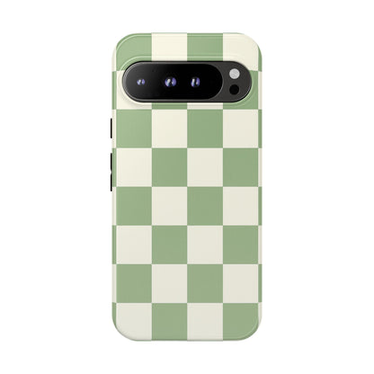 Sage Green Checkerboard Phone Case | Minimal Aesthetic Checkered iPhone & Samsung Tough Case