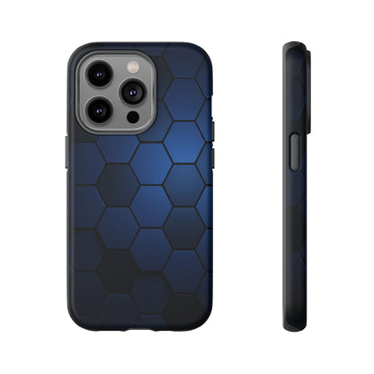 Blue Hexagon Gradient Phone Case | Honeycomb Geometric Tech Aesthetic | Minimalist Tough Case for iPhone & Samsung
