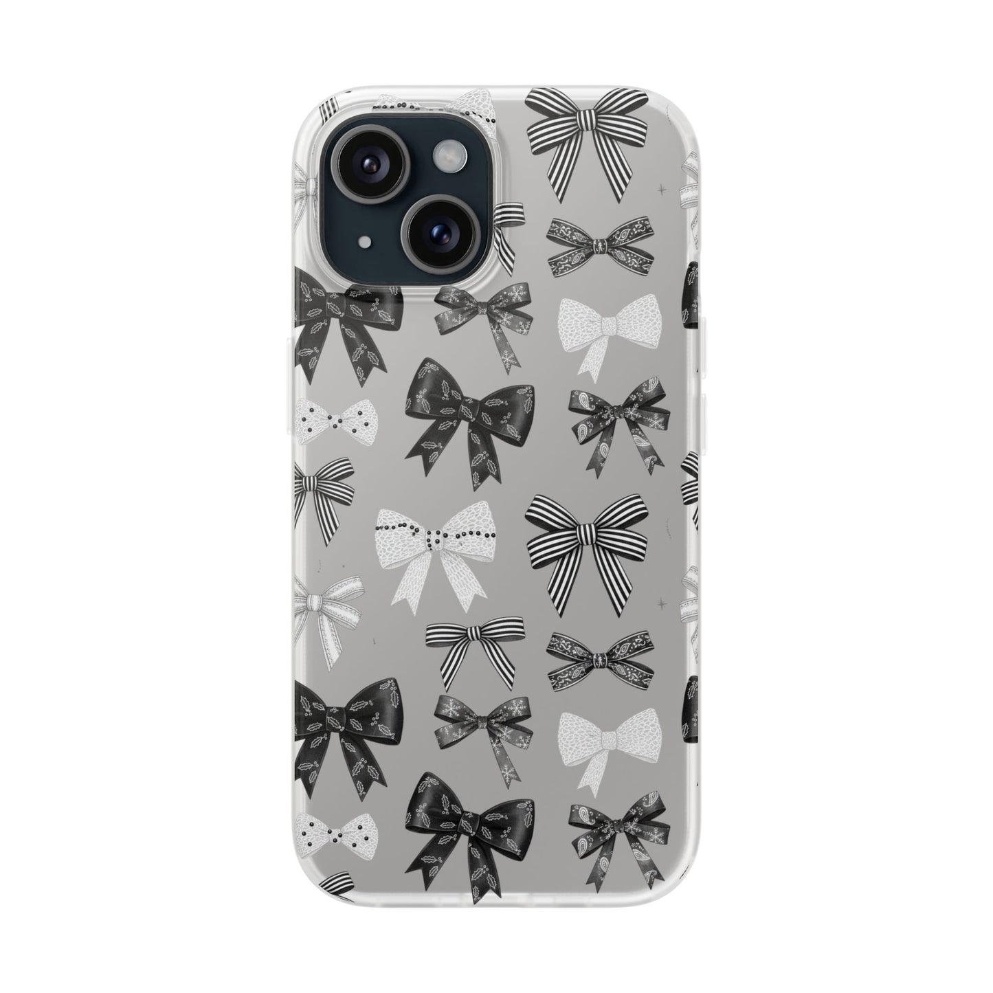 Black & White Bow Pattern Phone Case | Minimal Coquette Flexi Case