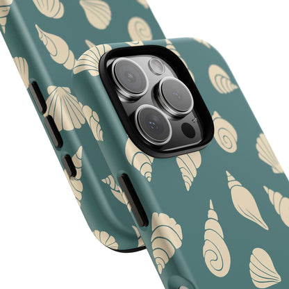 Seashell Pattern Phone Case | Teal Coastal Shells Tough Case for Iphone, Samsung Galaxy and Pixel