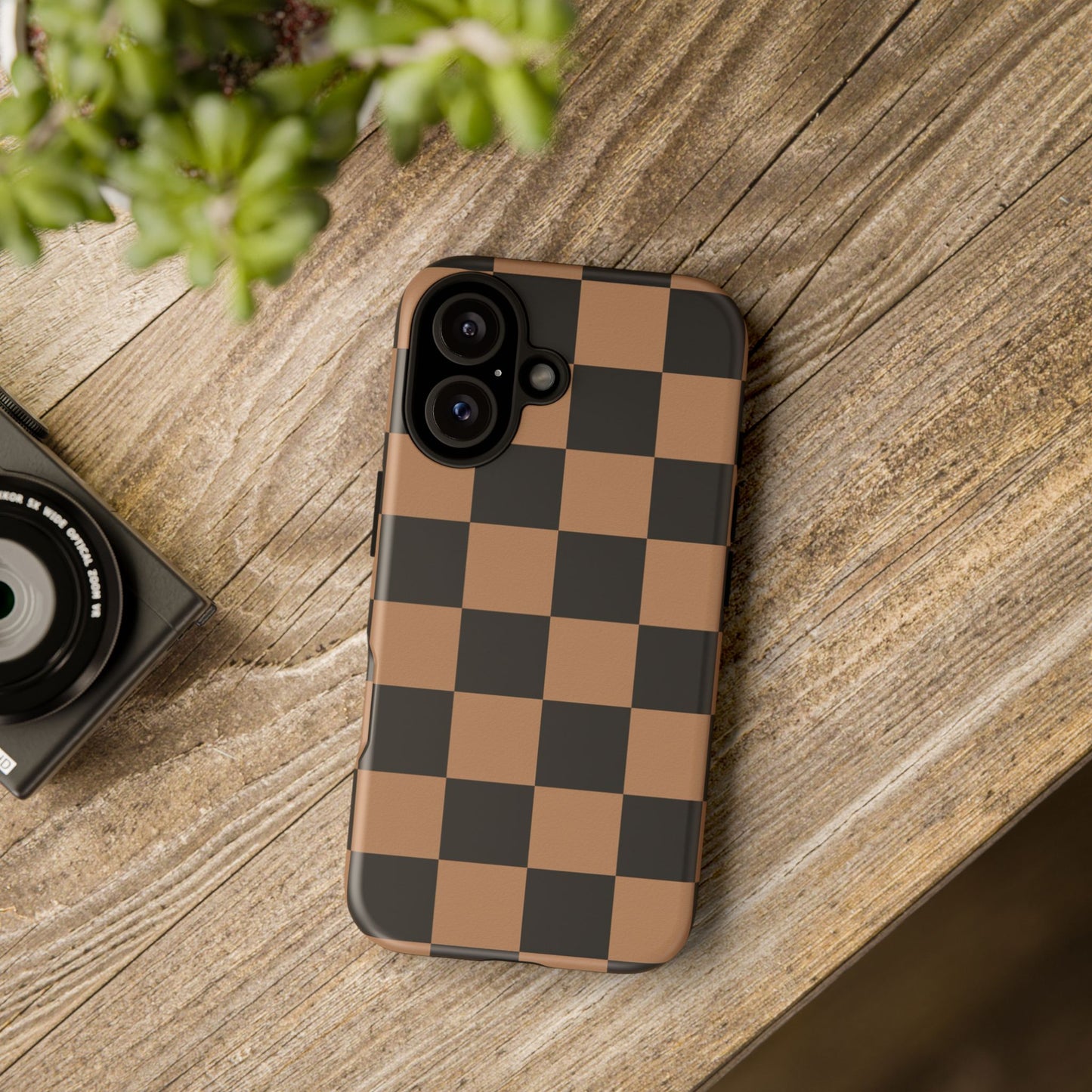 Brown Checkered Phone Case | Aesthetic Checkerboard iPhone & Samsung Tough Case