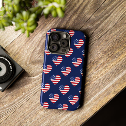 Patriotic American Flag Heart Phone Case – Tough Shockproof, USA Stars & Stripes for Iphone, Samsung Galaxy and Pixel