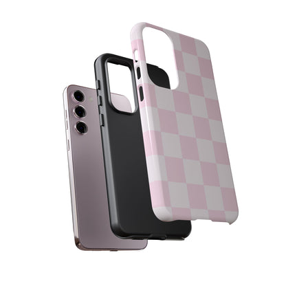 Light Pink Checkerboard Phone Case | Pastel Aesthetic Checkered iPhone & Samsung Tough Case