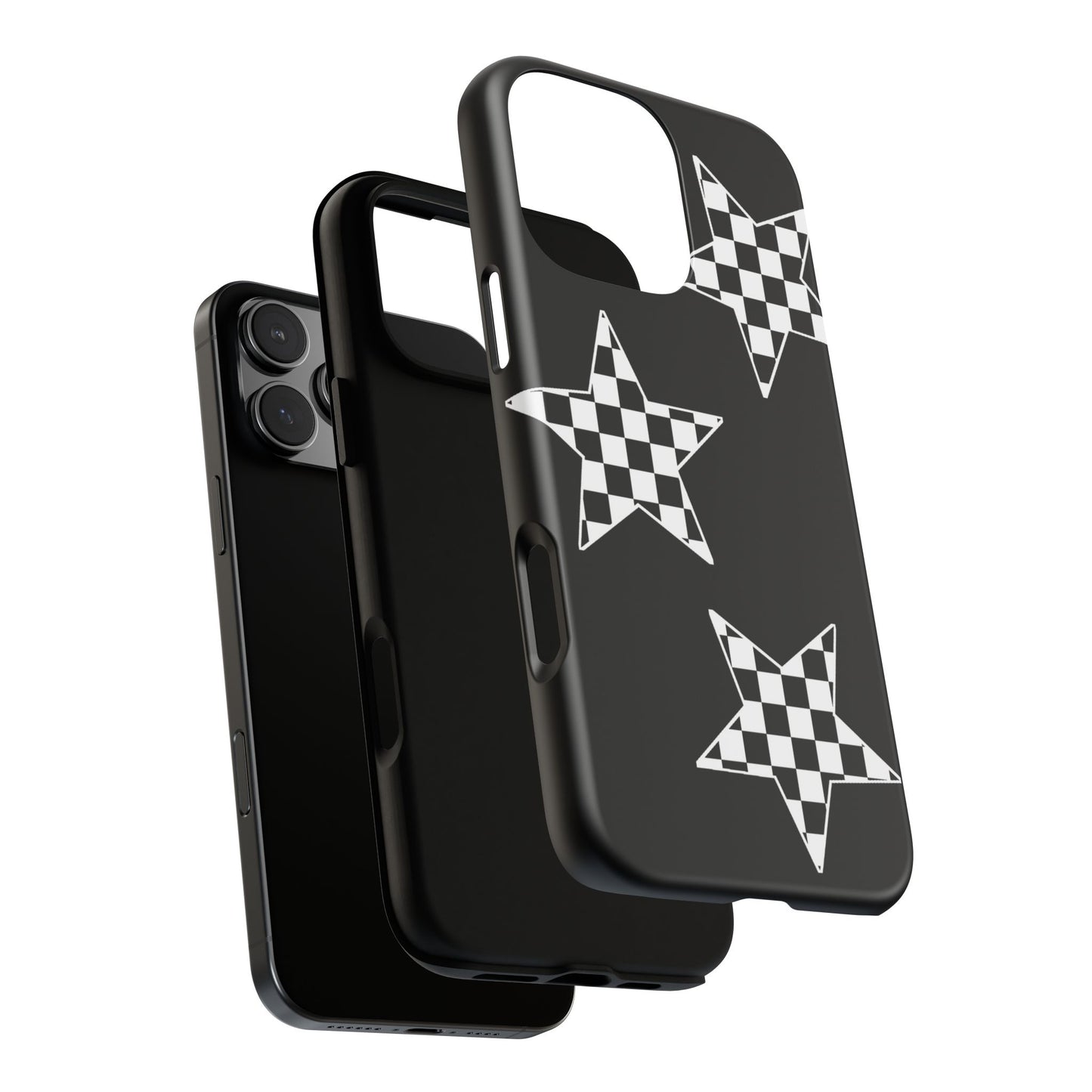 Checkered Star Tough Phone Case – Black Retro Graphic Protective Cover for Iphone, Samsung Galaxy and Pixel