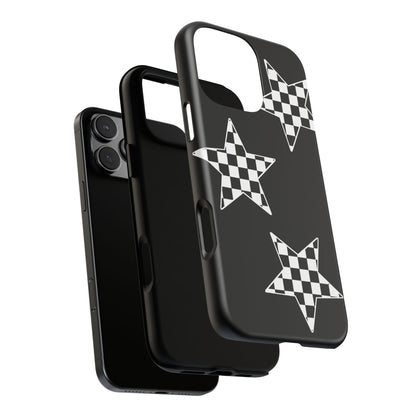 Checkered Star Tough Phone Case – Black Retro Graphic Protective Cover for Iphone, Samsung Galaxy and Pixel