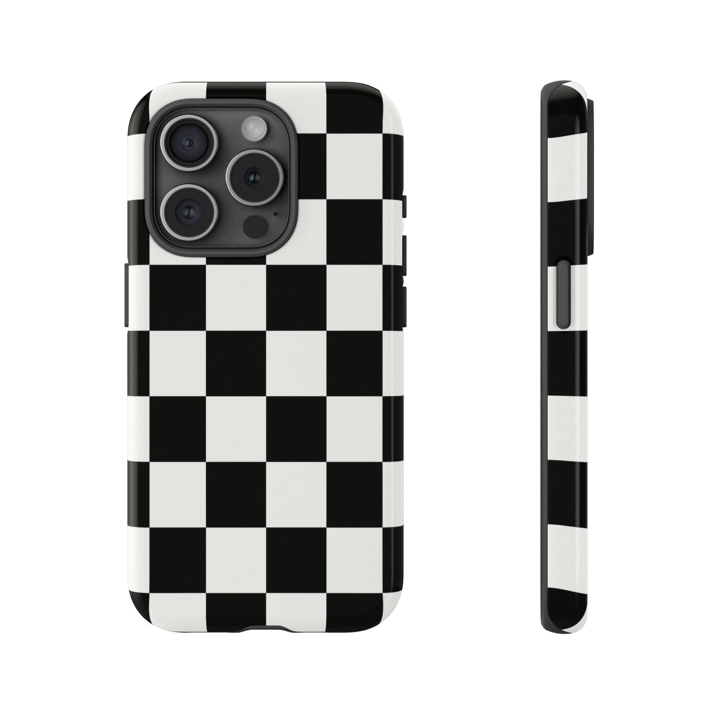 Black & White Checkerboard Phone Case – Classic Aesthetic Tough Protective Case