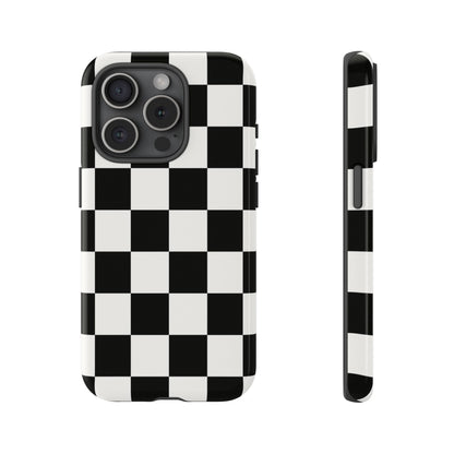 Black & White Checkerboard Phone Case – Classic Aesthetic Tough Protective Case