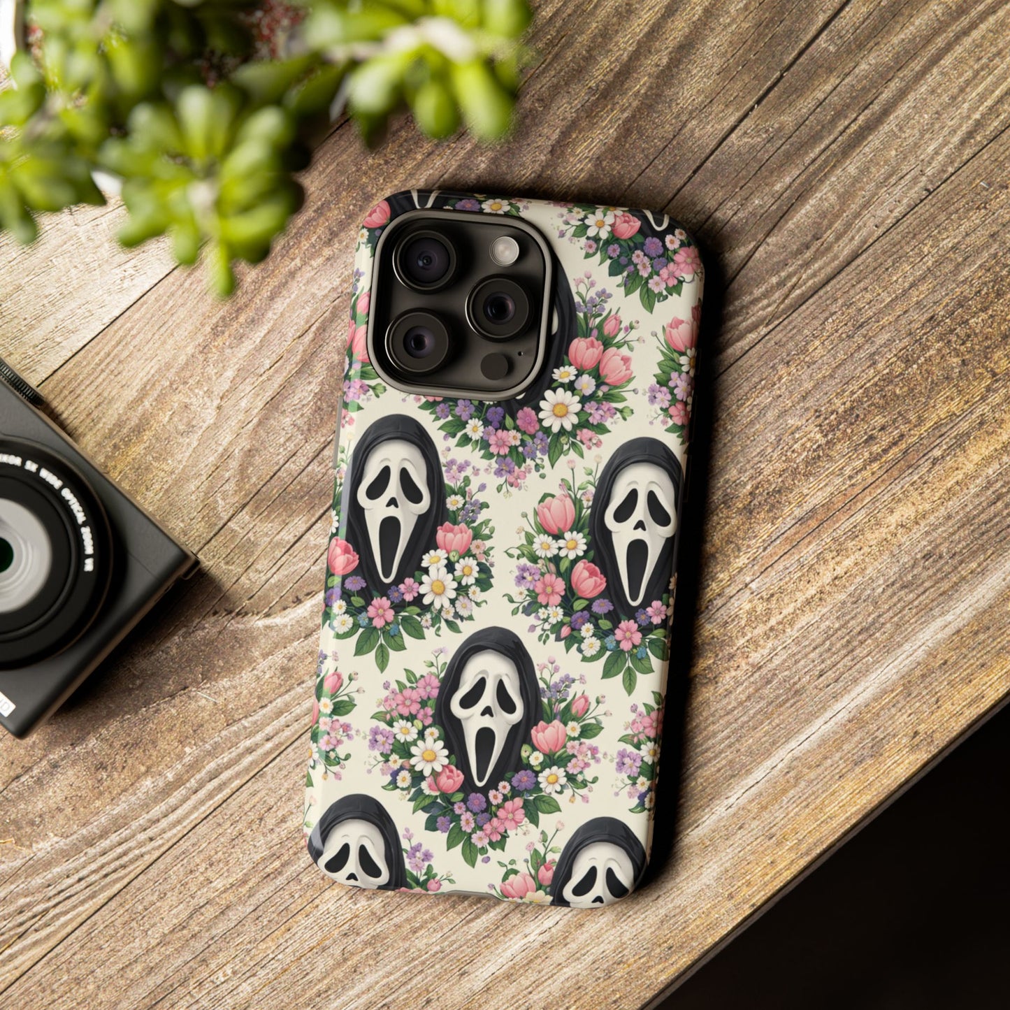 Floral Ghost Face Aesthetic Phone Case – Cute Spooky Tough Cover