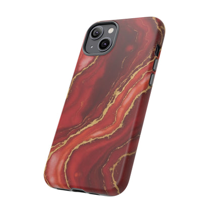 Red Agate Marble Phone Case with Gold Veins – Luxury Tough iPhone & Samsung Case