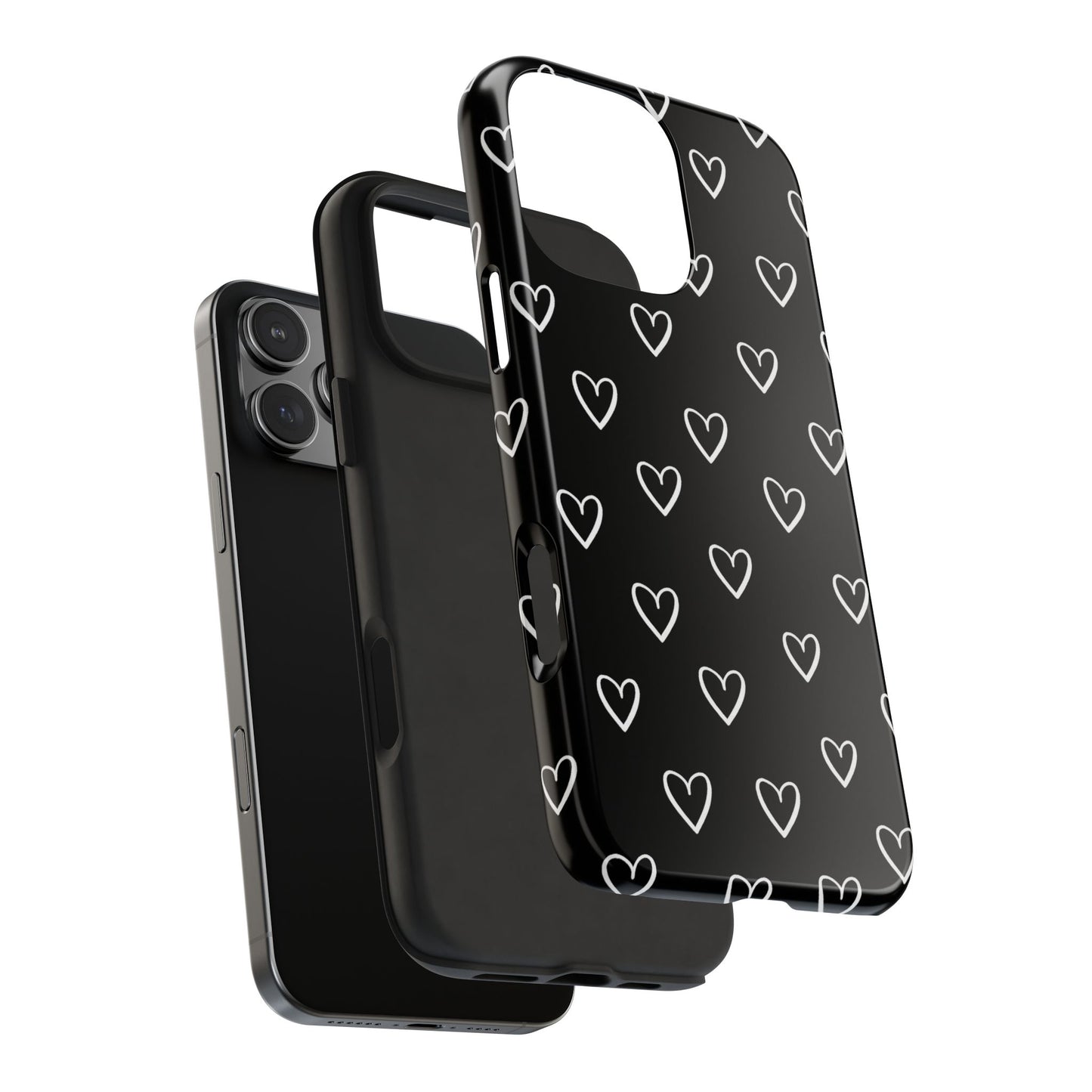 Doodle Heart Phone Case – Minimal Black & White Heart Pattern | Tough Protective Case