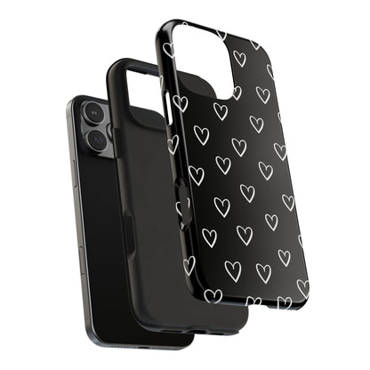 Doodle Heart Phone Case – Minimal Black & White Heart Pattern | Tough Protective Case