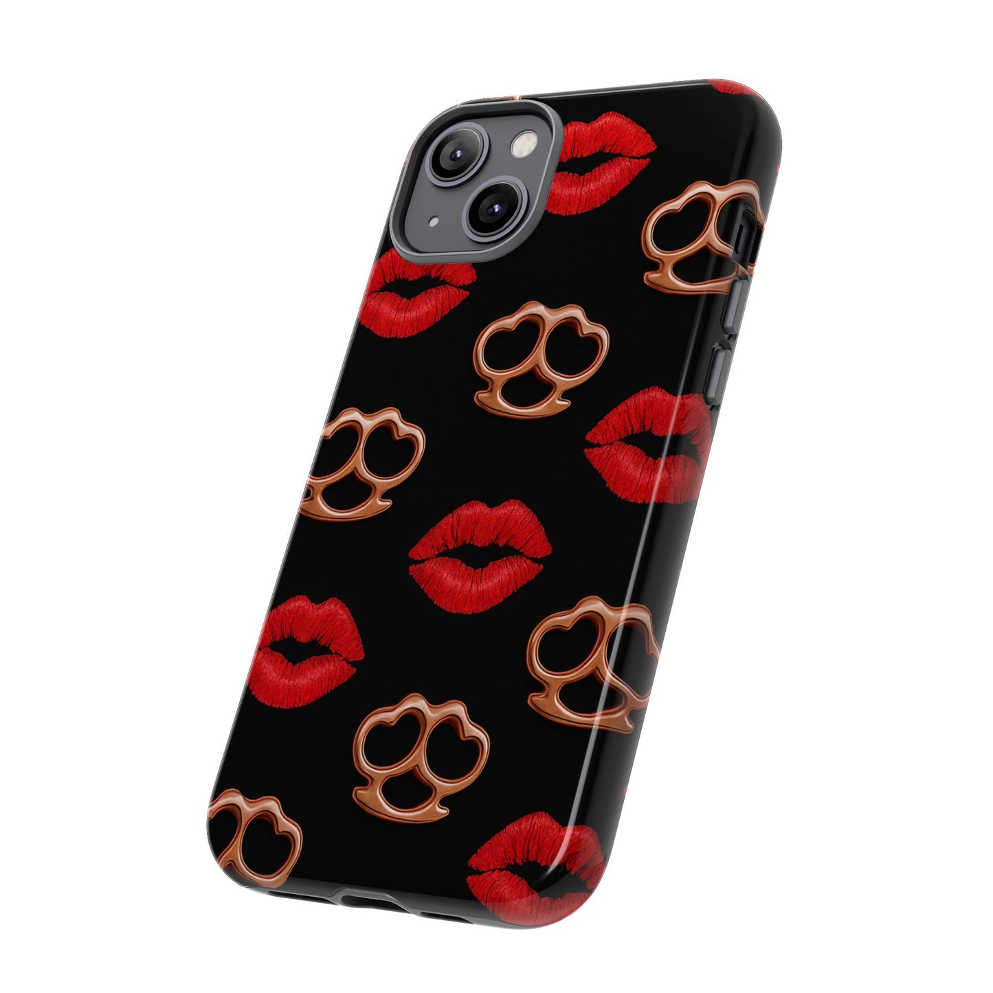 Red Lipstick & Knuckle Duster Phone Case | Bold Kiss Print Tough Protective Cover for Iphone, Samsung Galaxy and Pixel