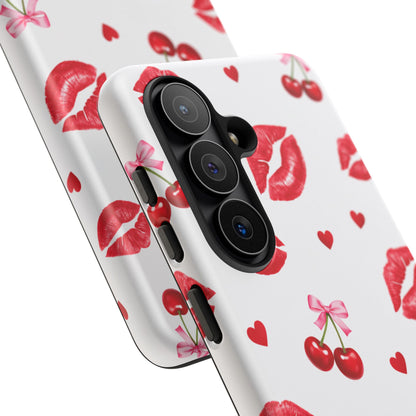 Red Lips & Cherry Phone Case – Y2K Retro Aesthetic Tough Cover